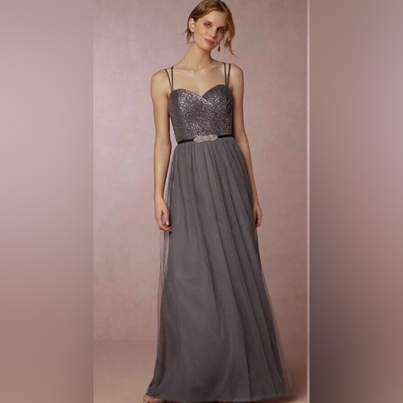 BHLDN “Isadore” Pewter Grey Sparkle and Tulle Dress - Picture 1 of 6